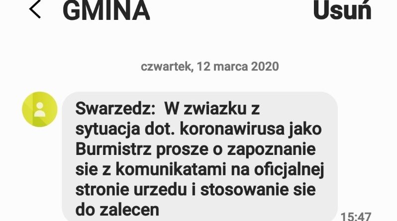 koronawirus swarzędz zarządzanie kryzysowe burmistrz