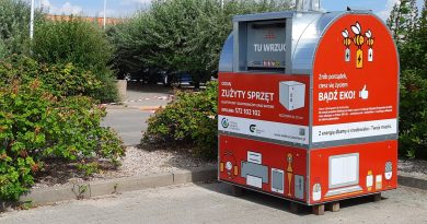 Czerwone pojemniki z pomocą