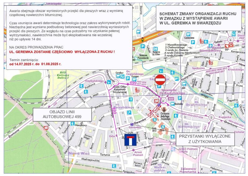 Zamknięcie ulicy Geremka w Swarzędzu do 1 sierpnia