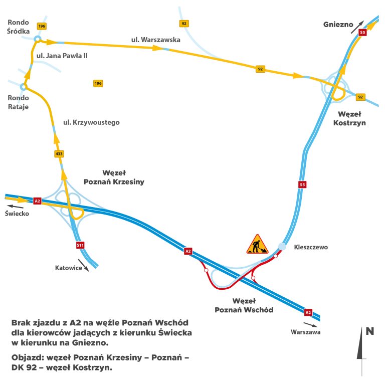 Remont nawierzchni na węźle Poznań Wschód – od 23 sierpnia