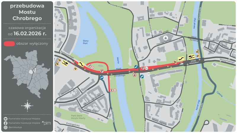 Wyłączenie północnej nitki Mostu Chrobrego od 16 lutego