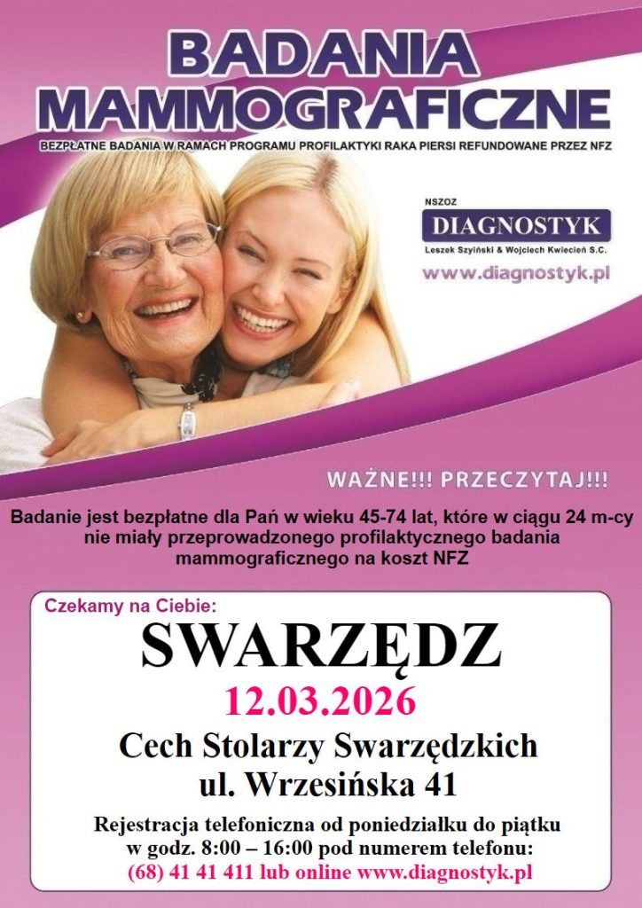 Badania mammograficzne w Swarzędzu – bezpłatnie,12 marca